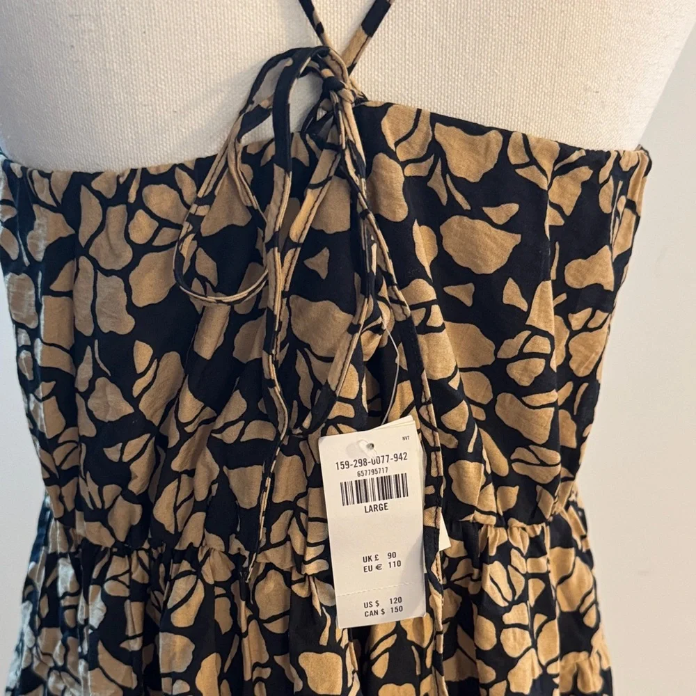 Abercrombie & Fitch Black Maxi Dress with Tan Leaf Pattern